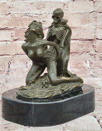 Memento Mori Erotic Bronze Sculpture – Skeleton and Woman