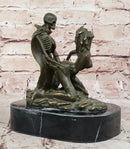 Memento Mori Erotic Bronze Sculpture – Skeleton and Woman
