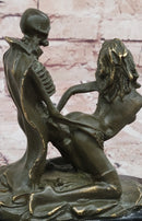 Memento Mori Erotic Bronze Sculpture – Skeleton and Woman