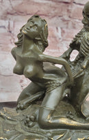 Memento Mori Erotic Bronze Sculpture – Skeleton and Woman