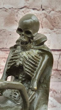 Memento Mori Erotic Bronze Sculpture – Skeleton and Woman