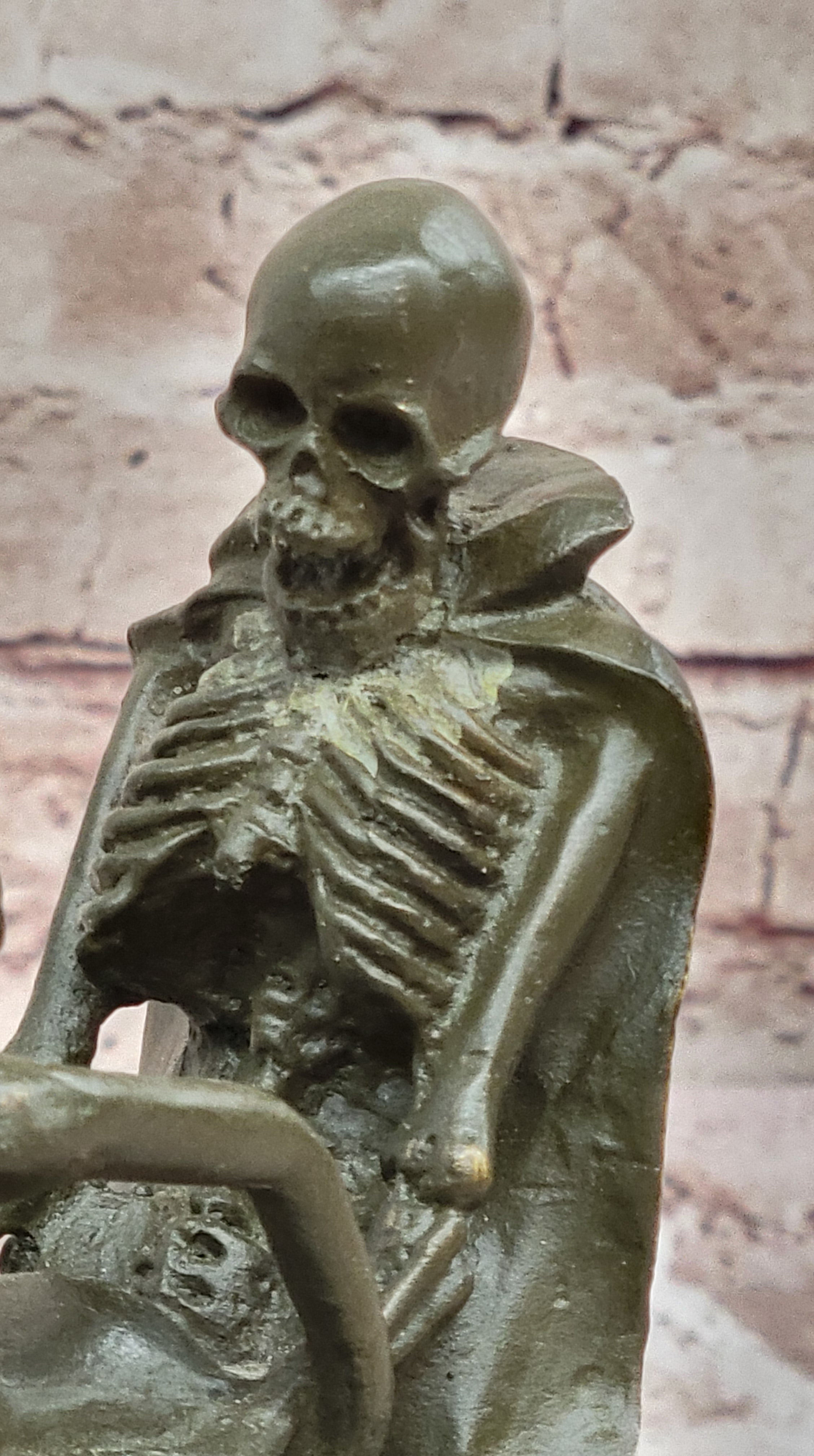 Memento Mori Erotic Bronze Sculpture – Skeleton and Woman