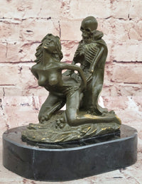 Memento Mori Erotic Bronze Sculpture – Skeleton and Woman