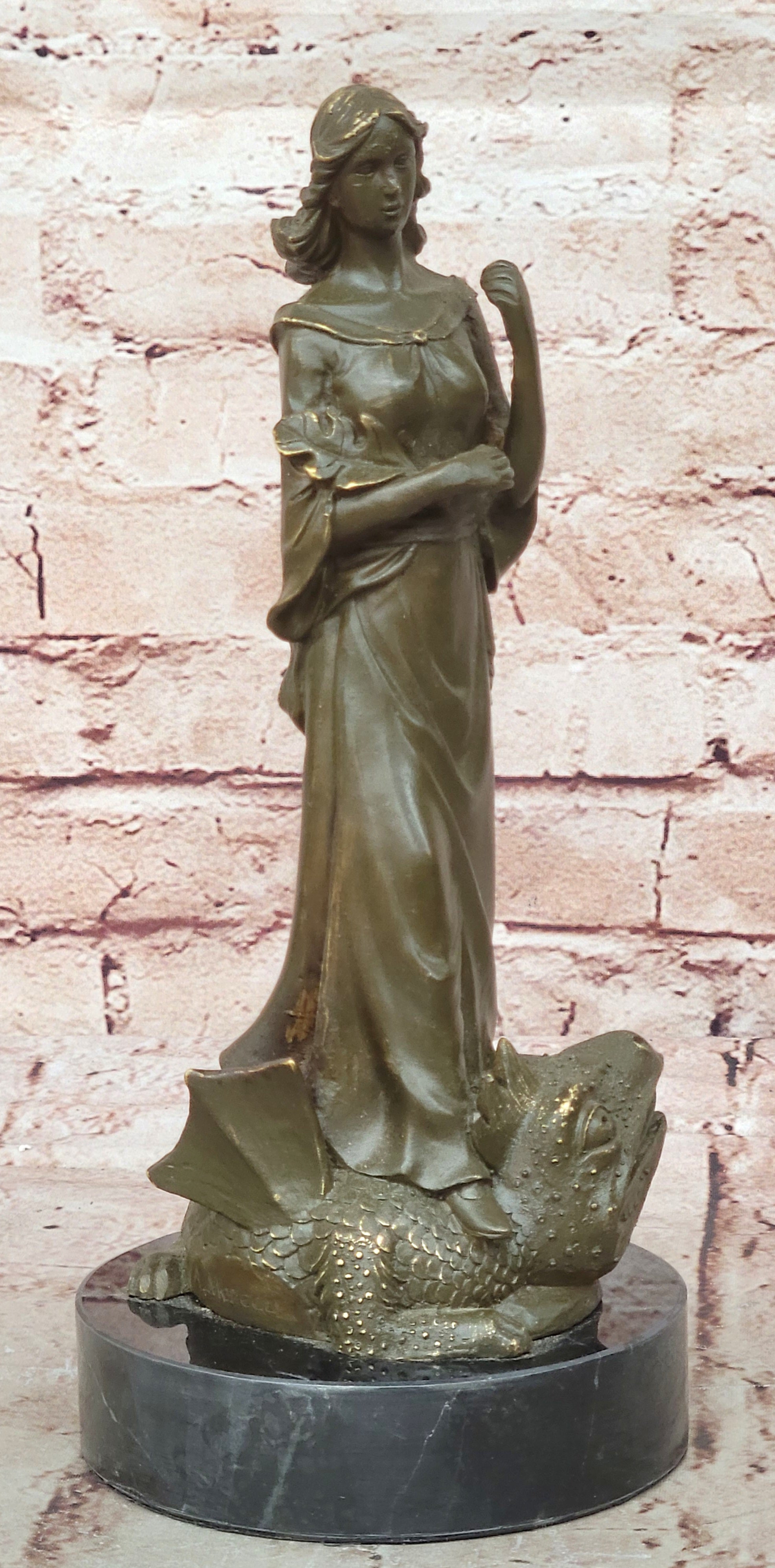 Saint Margaret of Antioch Bronze – Christian Woman with Dragon
