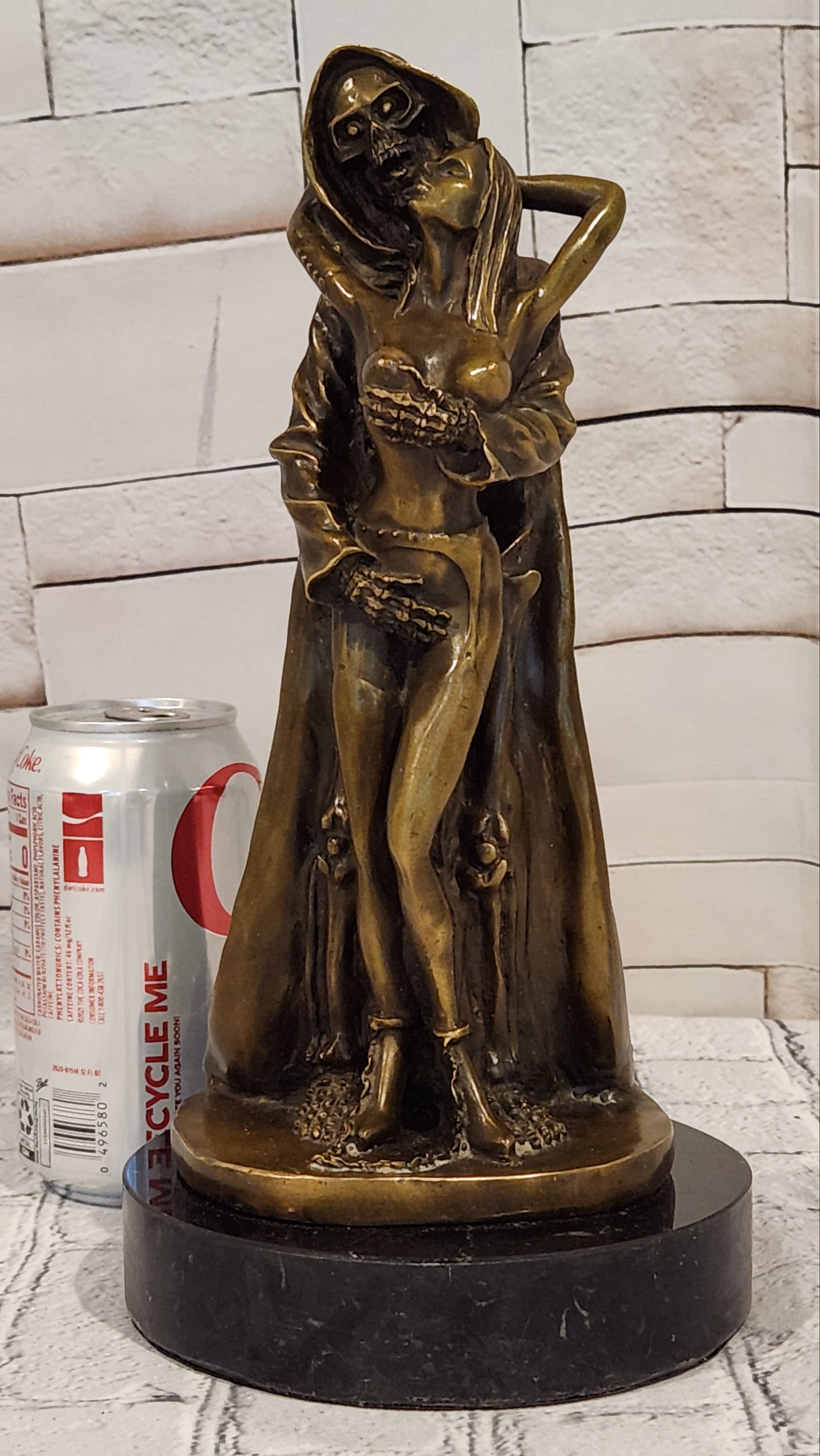 Signed Limited Edition Odegaard Nude Woman with Angel of Death Bronze Sculpture