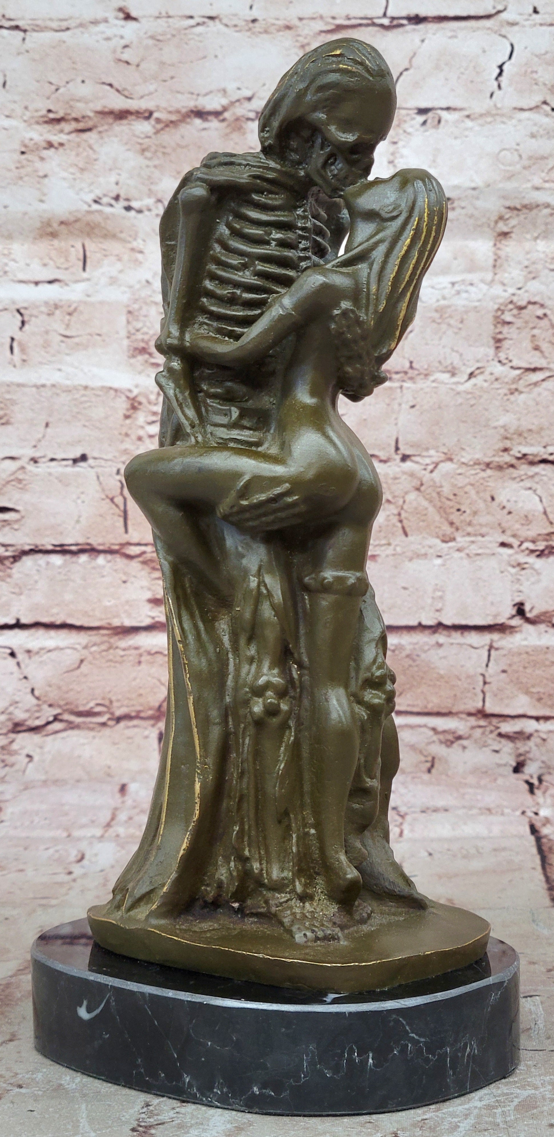 Death and the Maiden Bronze Sculpture – Gothic Skeleton Love Art