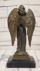 Guardian Angel Holding a Baby Genuine Bronze Sculpture Signed A.Moreau Artwork