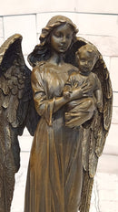 Guardian Angel Holding a Baby Genuine Bronze Sculpture Signed A.Moreau Artwork