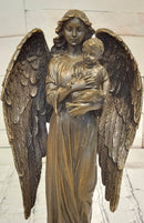 Guardian Angel Holding a Baby Genuine Bronze Sculpture Signed A.Moreau Artwork