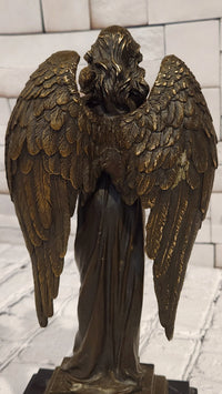 Guardian Angel Holding a Baby Genuine Bronze Sculpture Signed A.Moreau Artwork
