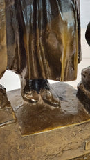 Bronze Sculpture Depicts a Woman Leaning Against a Balustrade Signed Milo Statue