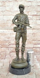 Modern Soldier Bronze Sculpture with Rifle - Military Hero Art