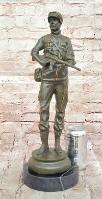Modern Soldier Bronze Sculpture with Rifle - Military Hero Art