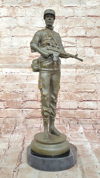 Modern Soldier Bronze Sculpture with Rifle - Military Hero Art