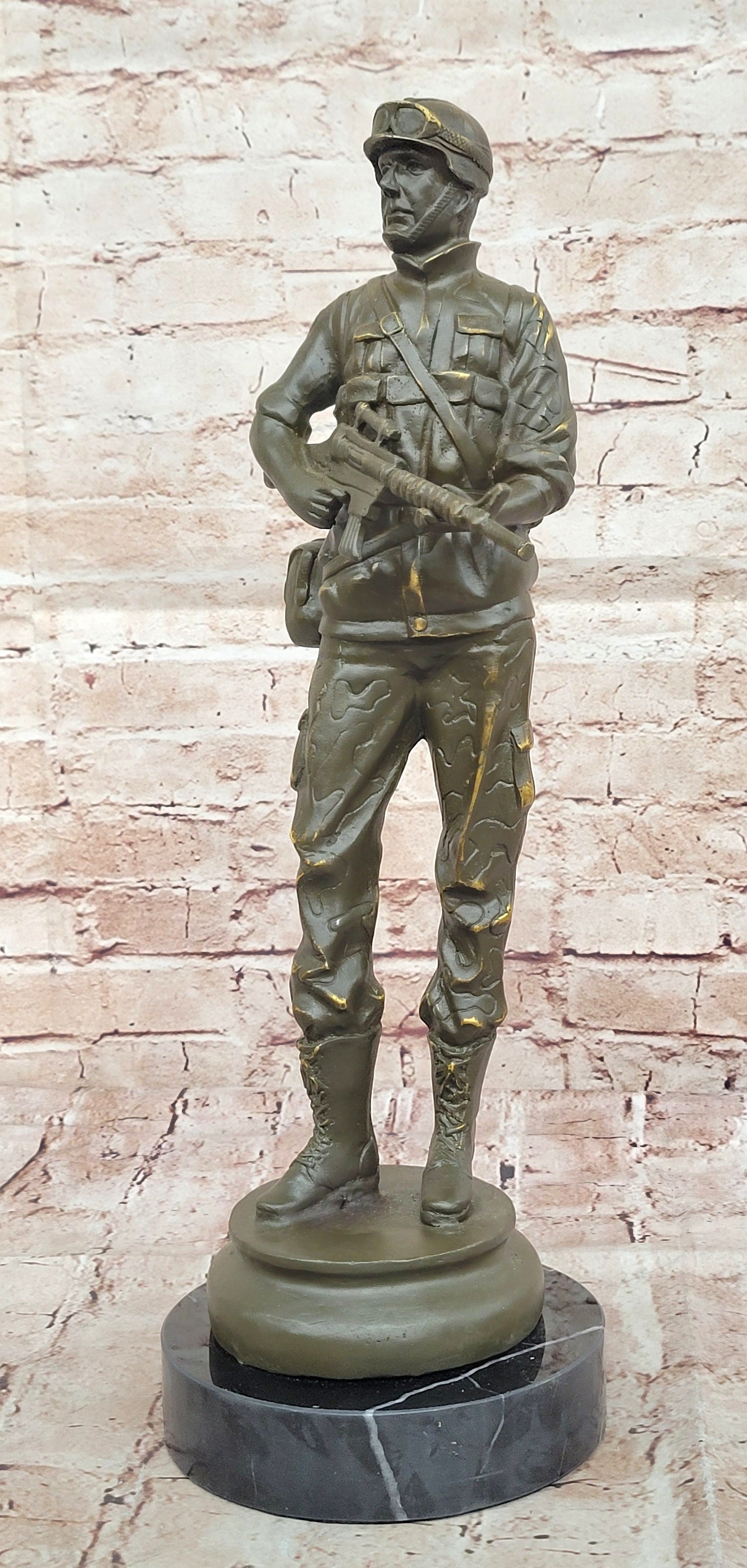 Modern Soldier Bronze Sculpture with Rifle - Military Hero Art