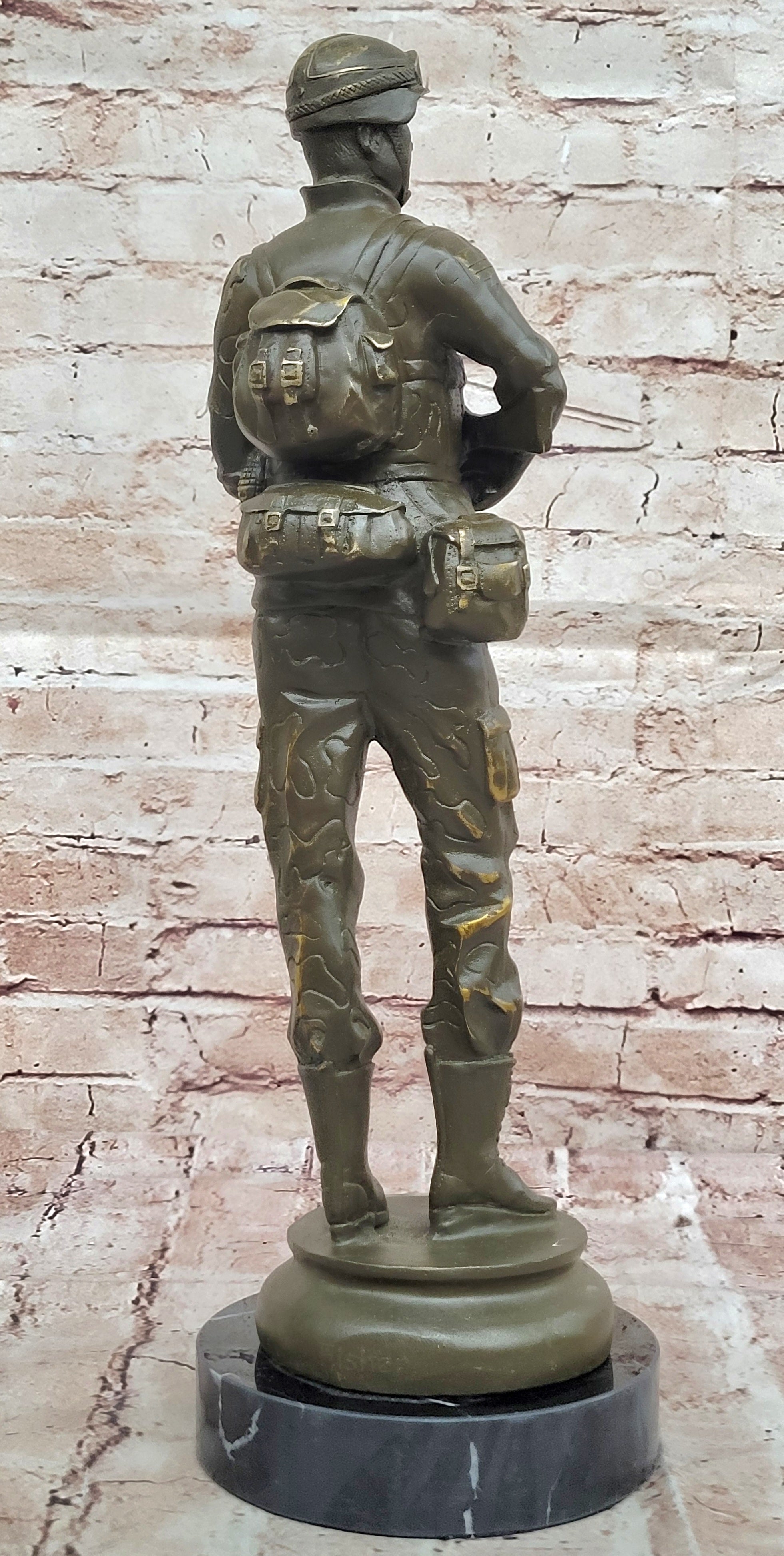 Modern Soldier Bronze Sculpture with Rifle - Military Hero Art