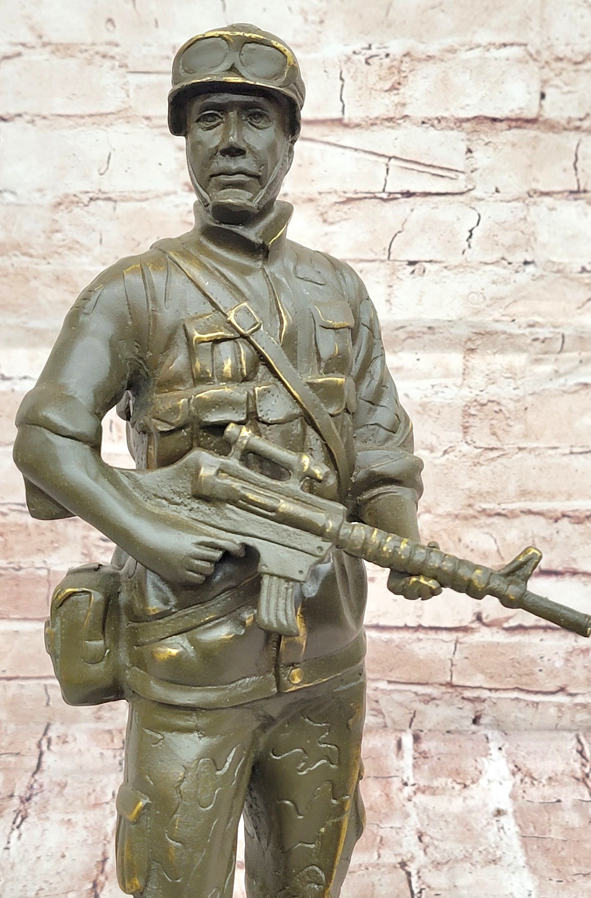 Modern Soldier Bronze Sculpture with Rifle - Military Hero Art