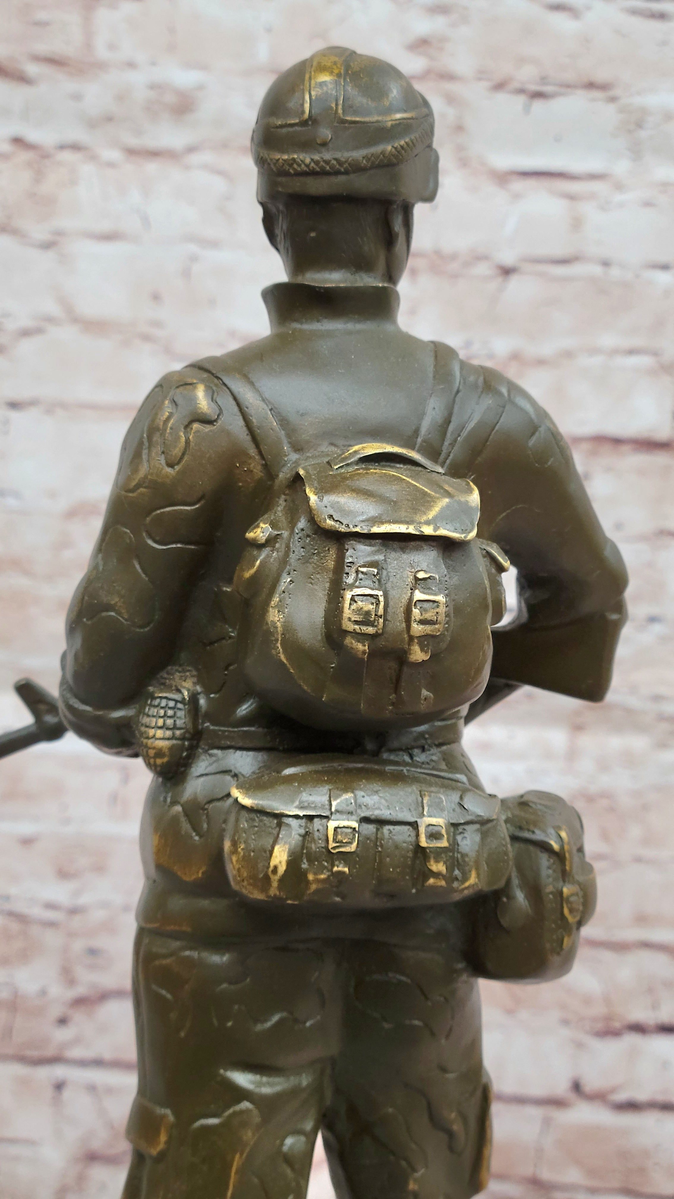 Modern Soldier Bronze Sculpture with Rifle - Military Hero Art