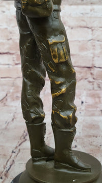 Modern Soldier Bronze Sculpture with Rifle - Military Hero Art