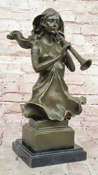 Graceful Woman Playing Flute – Bronze Art Nouveau