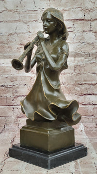 Graceful Woman Playing Flute – Bronze Art Nouveau