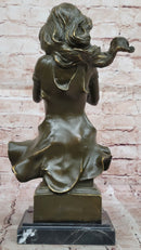 Graceful Woman Playing Flute – Bronze Art Nouveau