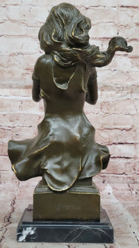 Graceful Woman Playing Flute – Bronze Art Nouveau