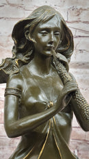 Graceful Woman Playing Flute – Bronze Art Nouveau
