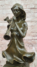 Graceful Woman Playing Flute – Bronze Art Nouveau