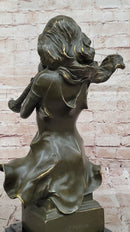 Graceful Woman Playing Flute – Bronze Art Nouveau