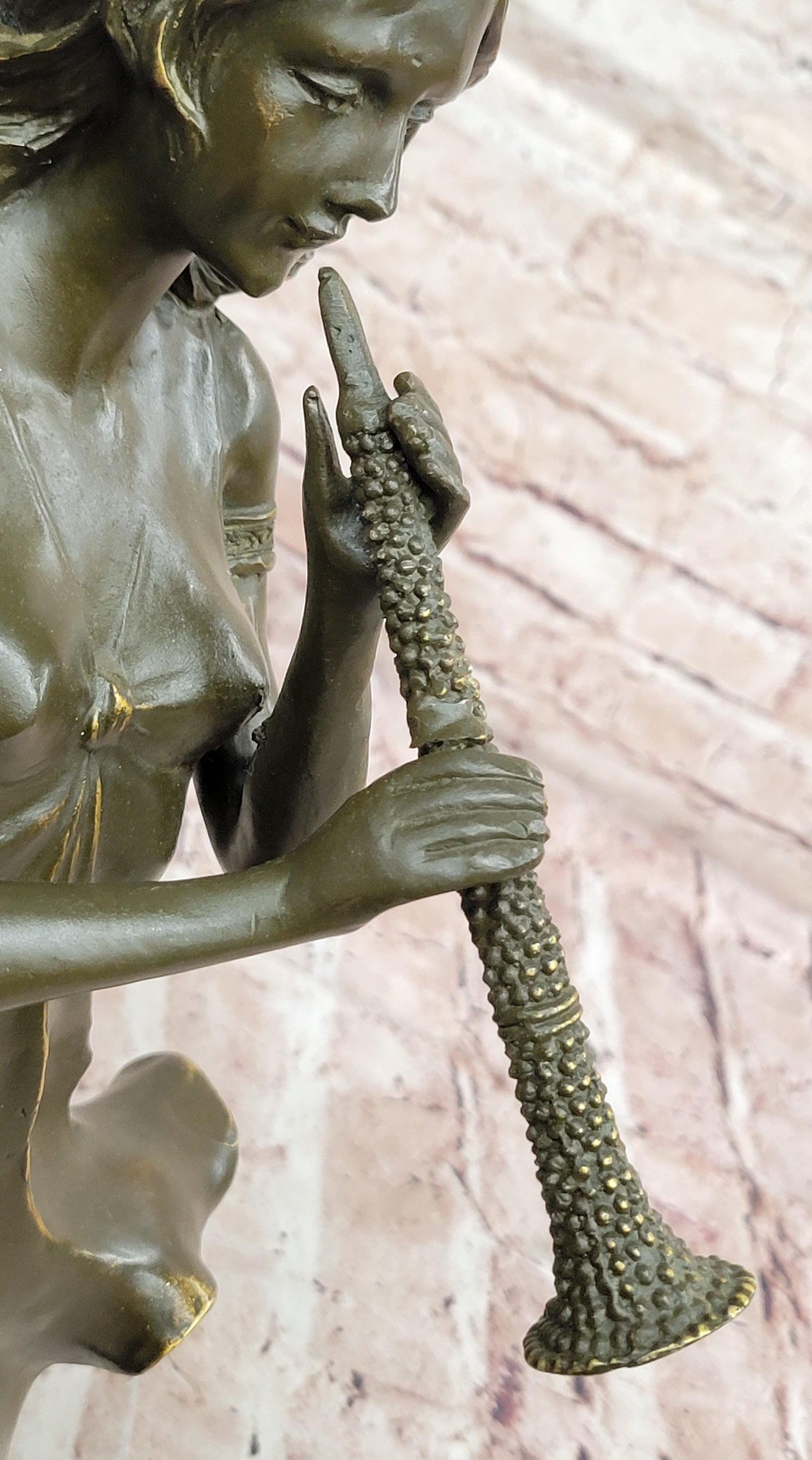 Graceful Woman Playing Flute – Bronze Art Nouveau