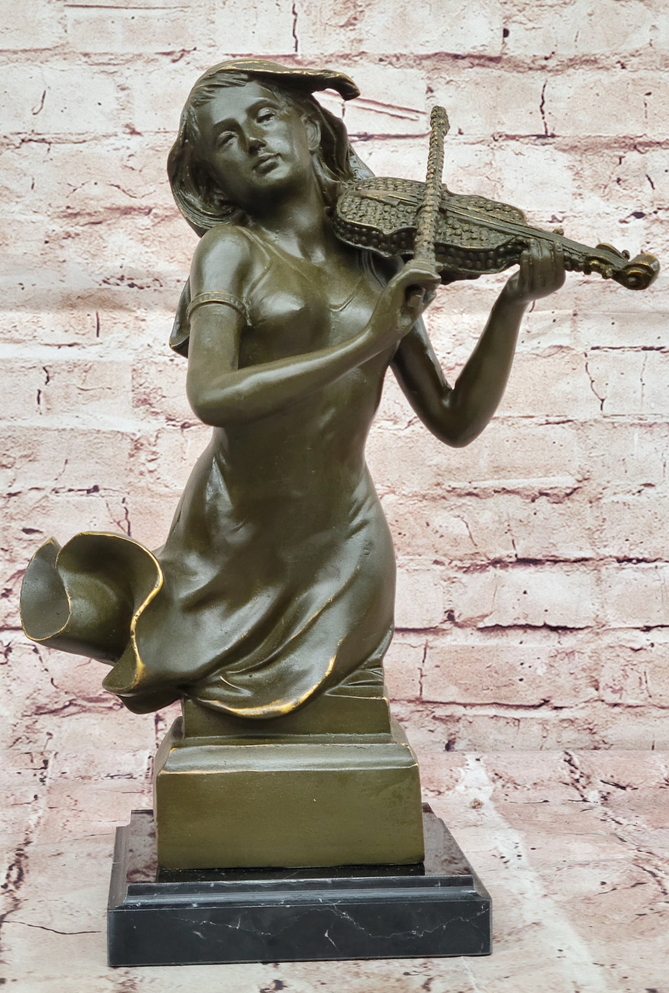 Female Violinist Bronze Sculpture - Classical Music Art