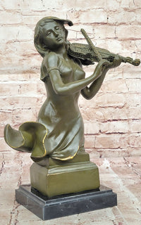 Female Violinist Bronze Sculpture - Classical Music Art