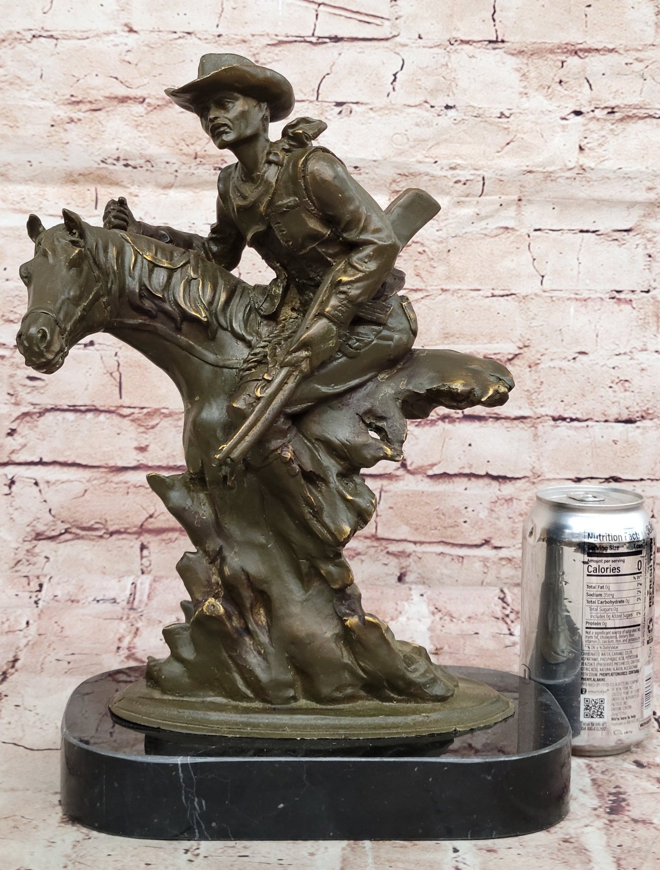 Cowboy with Rifle on Rearing Horse Bronze Sculpture
