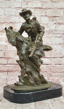 Cowboy with Rifle on Rearing Horse Bronze Sculpture