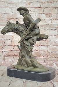 Cowboy with Rifle on Rearing Horse Bronze Sculpture