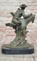 Cowboy with Rifle on Rearing Horse Bronze Sculpture