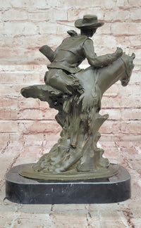 Cowboy with Rifle on Rearing Horse Bronze Sculpture