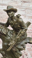Cowboy with Rifle on Rearing Horse Bronze Sculpture