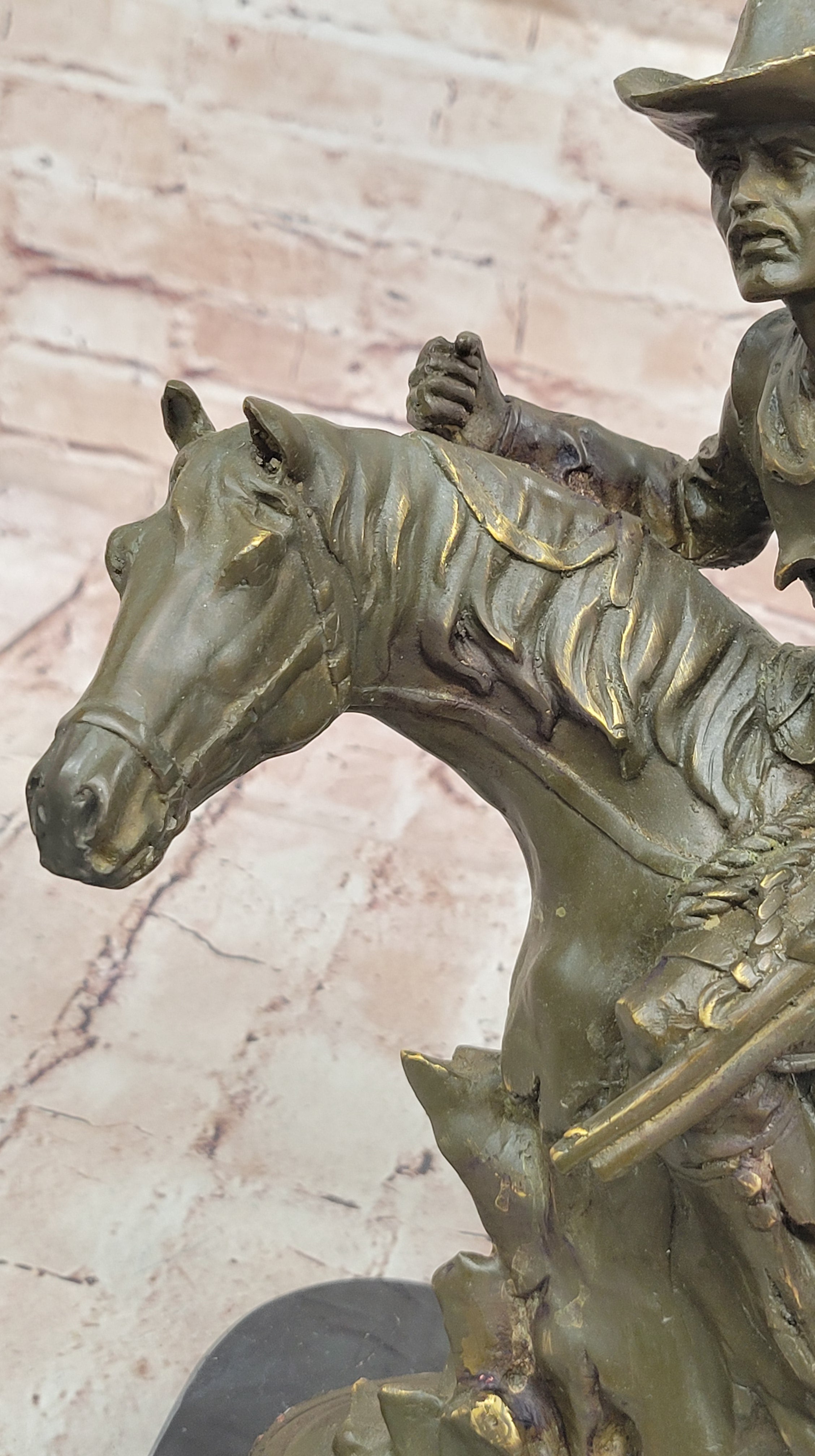 Cowboy with Rifle on Rearing Horse Bronze Sculpture