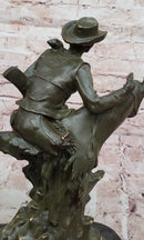 Cowboy with Rifle on Rearing Horse Bronze Sculpture