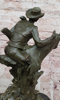 Cowboy with Rifle on Rearing Horse Bronze Sculpture