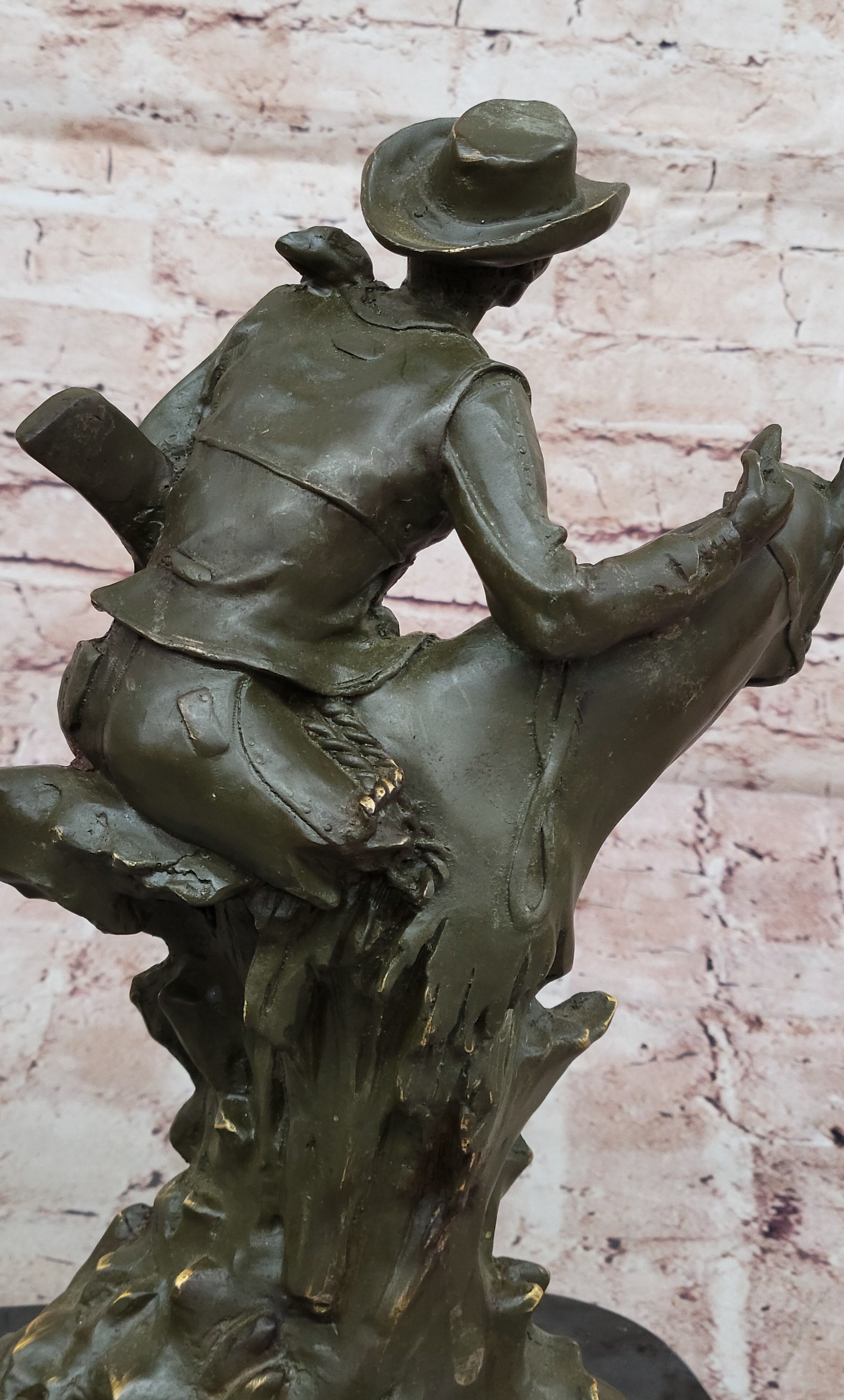 Cowboy with Rifle on Rearing Horse Bronze Sculpture