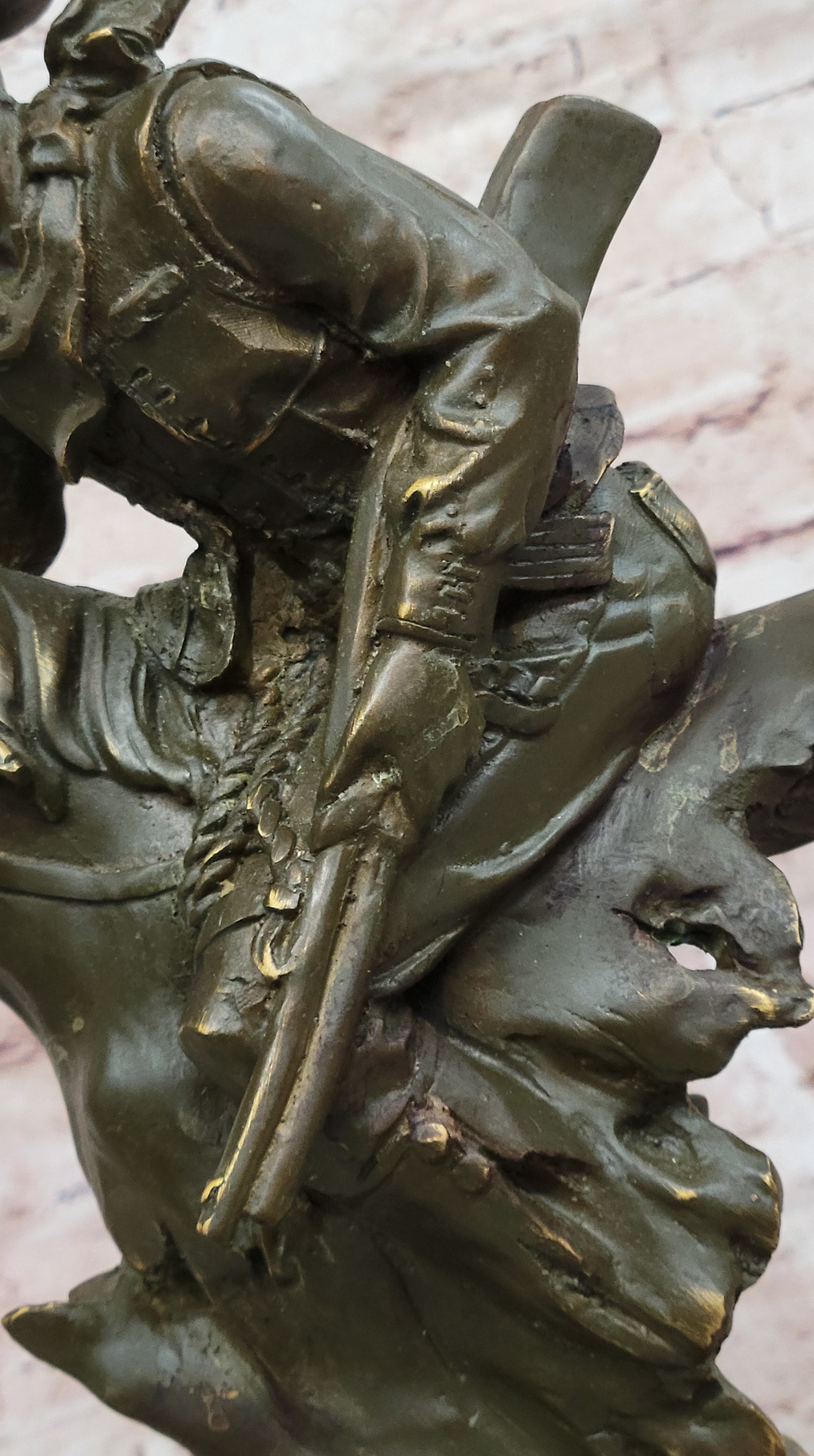 Cowboy with Rifle on Rearing Horse Bronze Sculpture