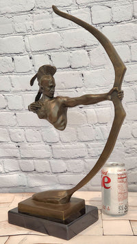 Native American Sculpture with Bow Signed M. Nick Mohawk Archer Figurine