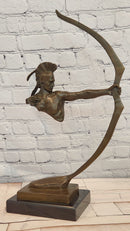 Native American Sculpture with Bow Signed M. Nick Mohawk Archer Figurine