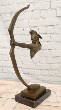 Native American Sculpture with Bow Signed M. Nick Mohawk Archer Figurine