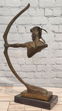 Native American Sculpture with Bow Signed M. Nick Mohawk Archer Figurine