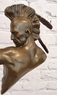Native American Sculpture with Bow Signed M. Nick Mohawk Archer Figurine