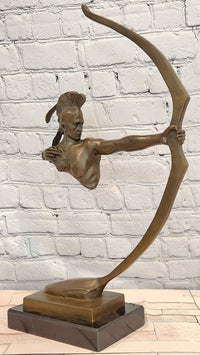 Native American Sculpture with Bow Signed M. Nick Mohawk Archer Figurine